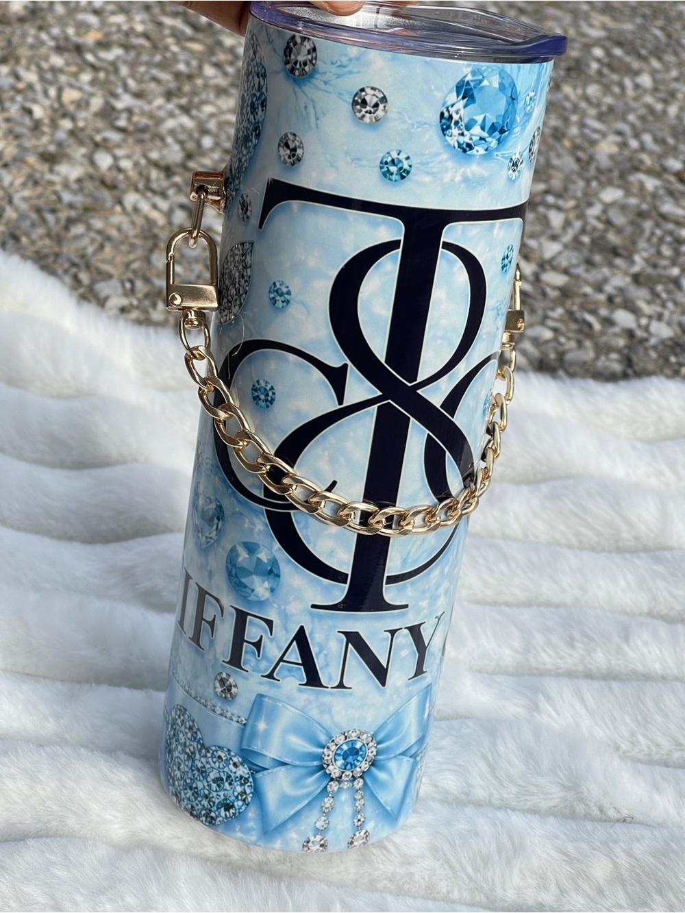 Tiffany Blue Jeweled Tumbler with Gold Chain - Picture 4 of 7